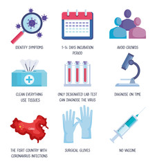 coronavirus 2019 ncov infographic with set icons vector illustration design