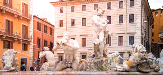 Fontana del Moro, or Moor Fountain, on Piazza Navona, Rome, Italy