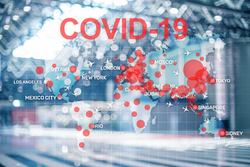 Coronavirus on a 3D world map. Medical concept infection center.
