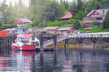 Houses by the small port. Bamfield. Vancouver island. Canada.