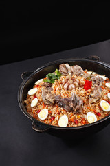 Pilaf with lamb meat. BEst dish for sharing in Iftar ramadan. Family portion. National middle asian dish. Plov. High quality photo