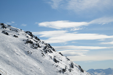 A part of snow mountain in south island, New Zealand. Beautiful view with snow.
