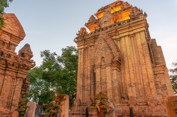 Panorama of Po Nagar Cham Towers in Nha Trang. Great old brick temple complex PoNagar, Vietnam.