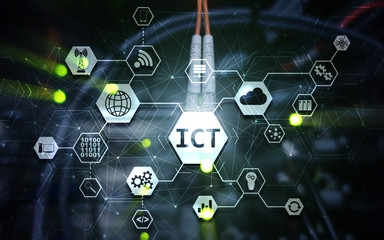 Information and Communications Technology Project 2020. Supercomputer Blurred Background.