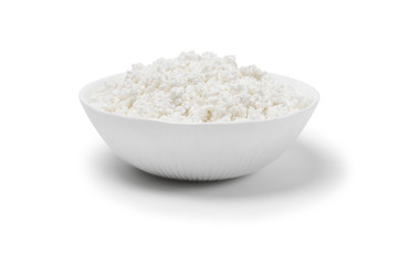 bowl with cottage cheese isolated on a white background
