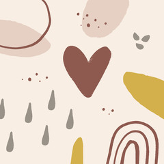 Abstract contemporary art in Scandinavian style. Simple modern shapes. Texture and brush strokes. Artistic print. Vector illustration.