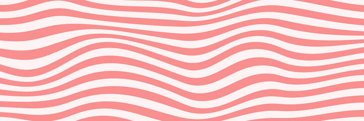 Trendy wavy background. Vector illustration of striped pattern with optical illusion, op art. Long horizontal banner