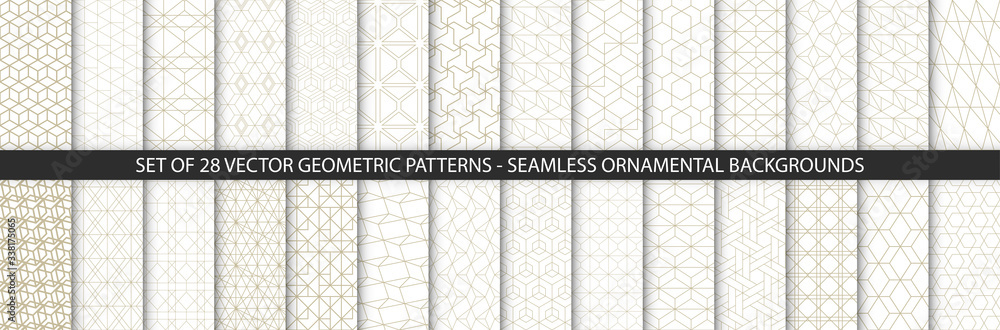 Poster collection of geometric seamless patterns. abstract geometric hexagonal textures. seamless vector li