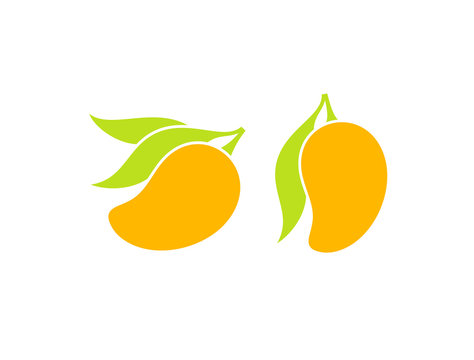 Mango with leaves. Exotic fruit. Isolated mango on white background 