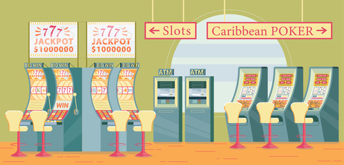 Slot Machine Hall, Big Win Jackpot in Casino.