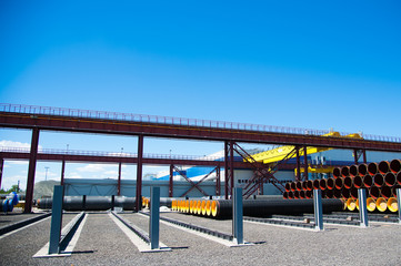 Fototapeta na wymiar Manufacture of steel pipes for the subsea gas pipeline