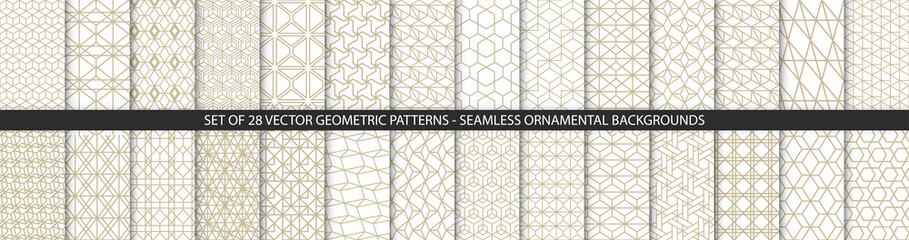 Collection of geometric seamless patterns. Abstract geometric hexagonal textures. Seamless vector monochrome backgrounds.