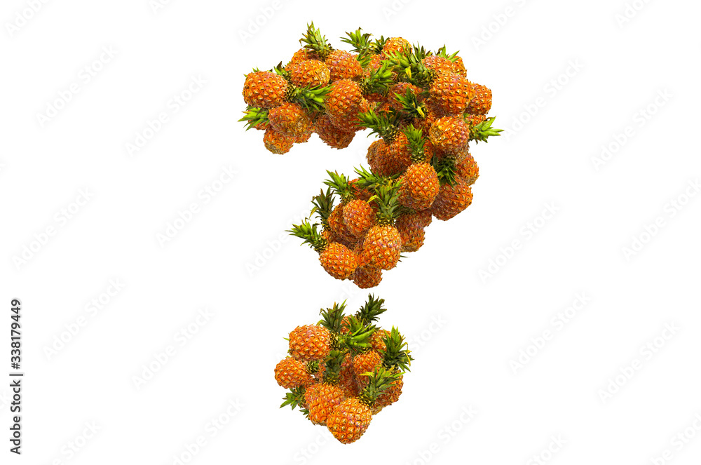 Poster question mark from pineapples. 3d rendering