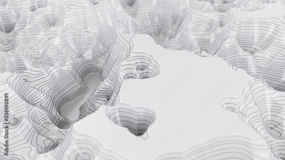 Aufkleber white three-dimensional topographic map. contour lines on a topographic map. studying the geography 