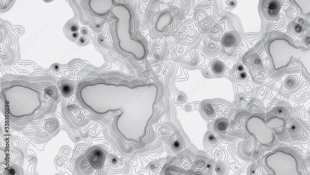 Poster white three-dimensional topographic map. contour lines on a topographic map. studying the geography 