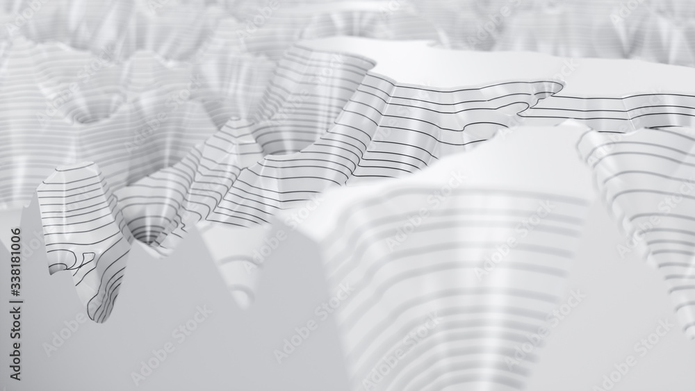 Poster white three-dimensional topographic map. contour lines on a topographic map. studying the geography 
