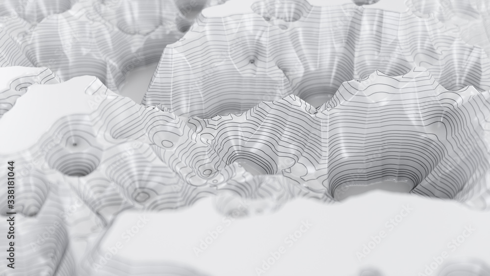 Aufkleber white three-dimensional topographic map. contour lines on a topographic map. studying the geography 