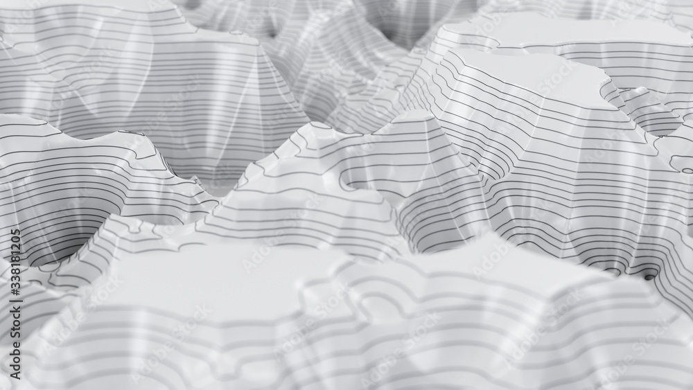 Poster white three-dimensional topographic map. contour lines on a topographic map. studying the geography 