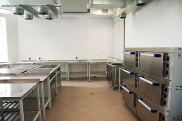 Empty restaurant kitchen with professional equipment
