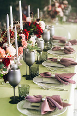 Wedding table decoration luxury style in mint colors with flowers
