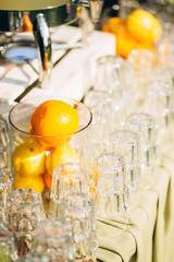 Wedding table. Mojito with ice and mint on a banquet table at the holiday