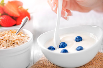 White Homemade yogurt with blueberries