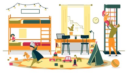 Happy Father with Kid Have Fun at Home on Weekend