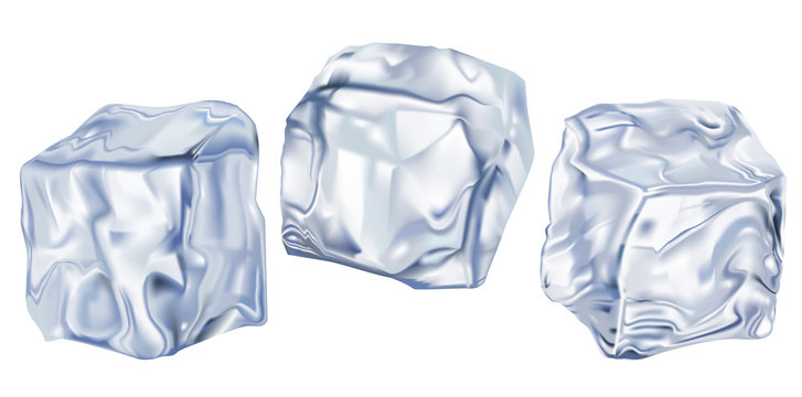 Ice cubes transparent on a white background. Vector.