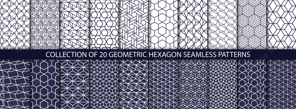 Poster collection of geometric seamless patterns. abstract geometric hexagonal textures. seamless vector mo