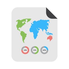 Fototapeta na wymiar Geographical statistics symbol. World continents with details on map icon. Flat icon design.