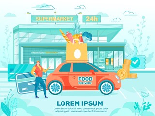 Delivery Man near Car with Paper Bag on Roof.
