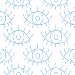 Hand-drawn blue eyes isolated vector seamless pattern