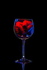 Glass of wine in black background