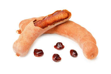 fresh tamarind fruits isolated on white background