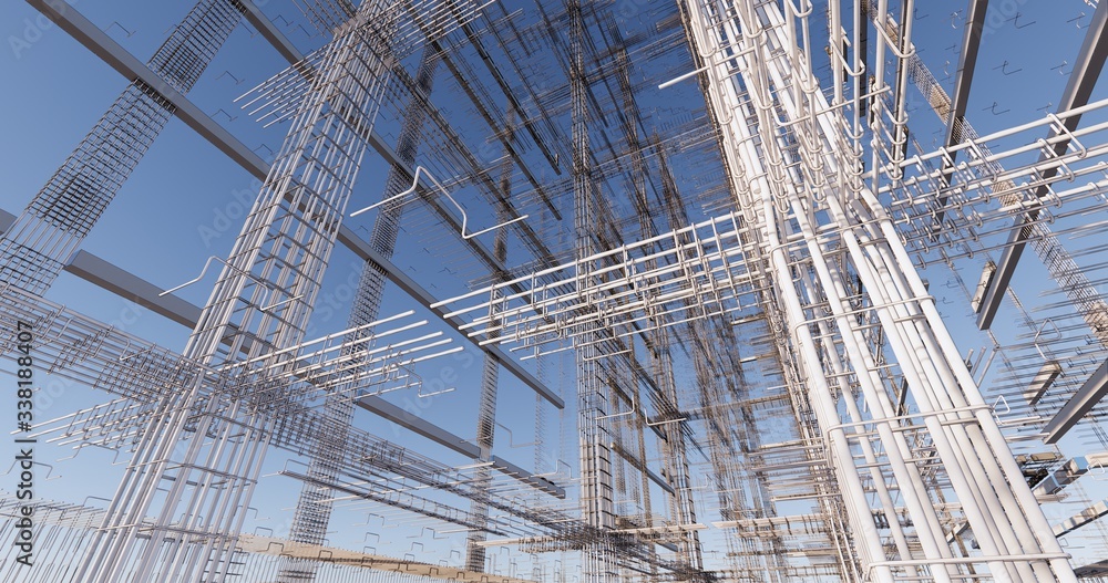 Poster 3d bim model of reinforcement framework of the building