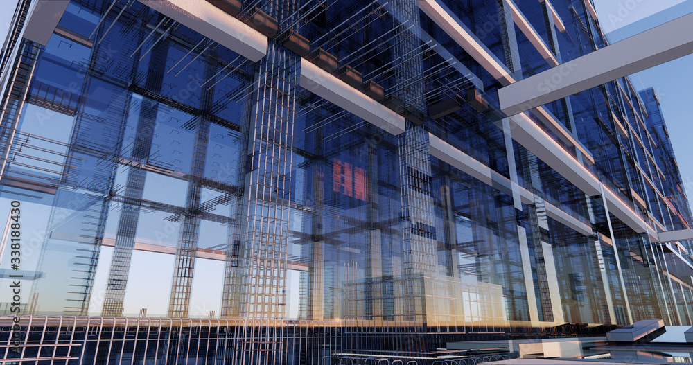 Aufkleber 3d bim model of reinforcement framework of the building
