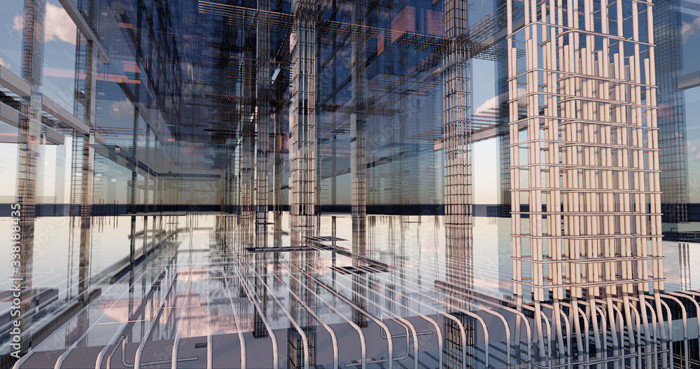 Poster 3d bim model of reinforcement framework of the building
