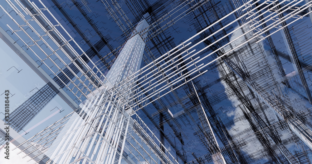 Poster 3d bim model of reinforcement framework of the building