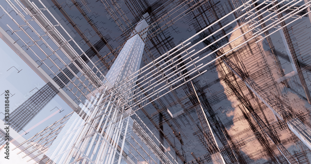 Poster 3d bim model of reinforcement framework of the building