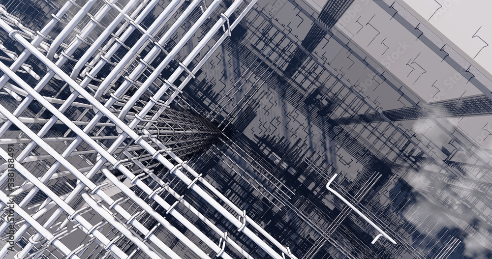 Poster 3d bim model of reinforcement framework of the building