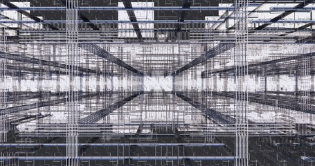 Top view 3D BIM model of reinforcement framework of the building