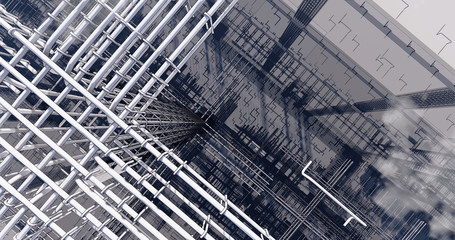 Obraz premium Model 3D BIM szkieletu zbrojenia budynku