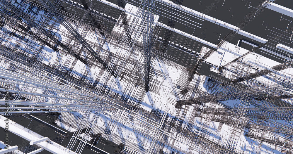 Poster 3d bim model of reinforcement framework of the building