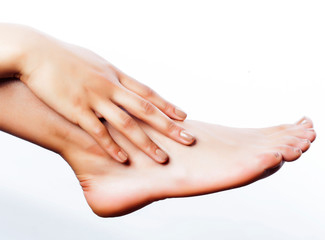 manicure pedicure with flower lily closeup isolated on white perfect shape hands spa salon