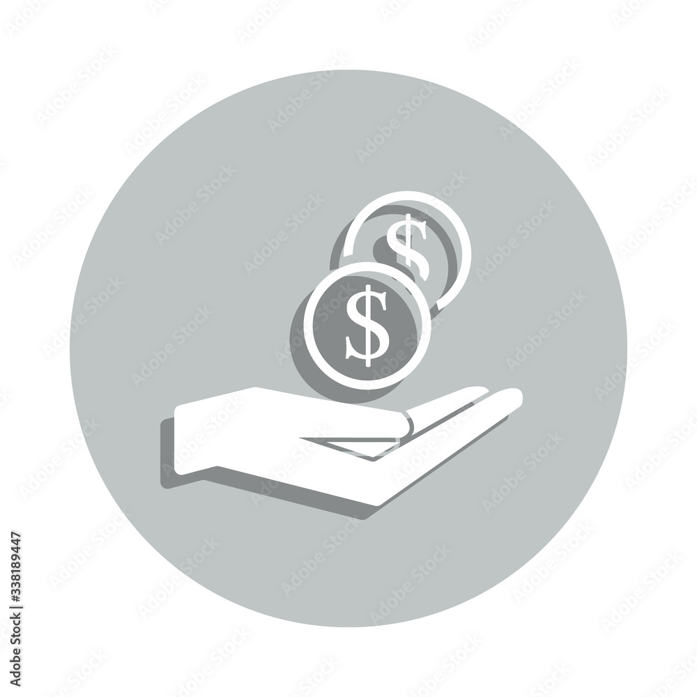 Poster coins in hand badge icon. simple glyph, flat vector of banking icons for ui and ux, website or mobil