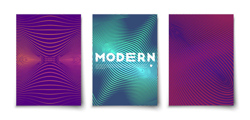Trendy halftone gradient minimal geometric cover set. Abstract 2d retro style 80s distortion effect. 