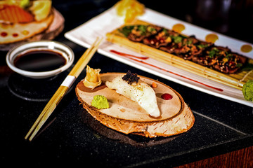 Japanese cuisine beautiful serving of dishes