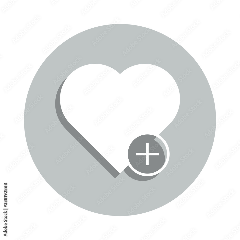 Poster heart plus badge icon. simple glyph, flat vector of web icons for ui and ux, website or mobile appli