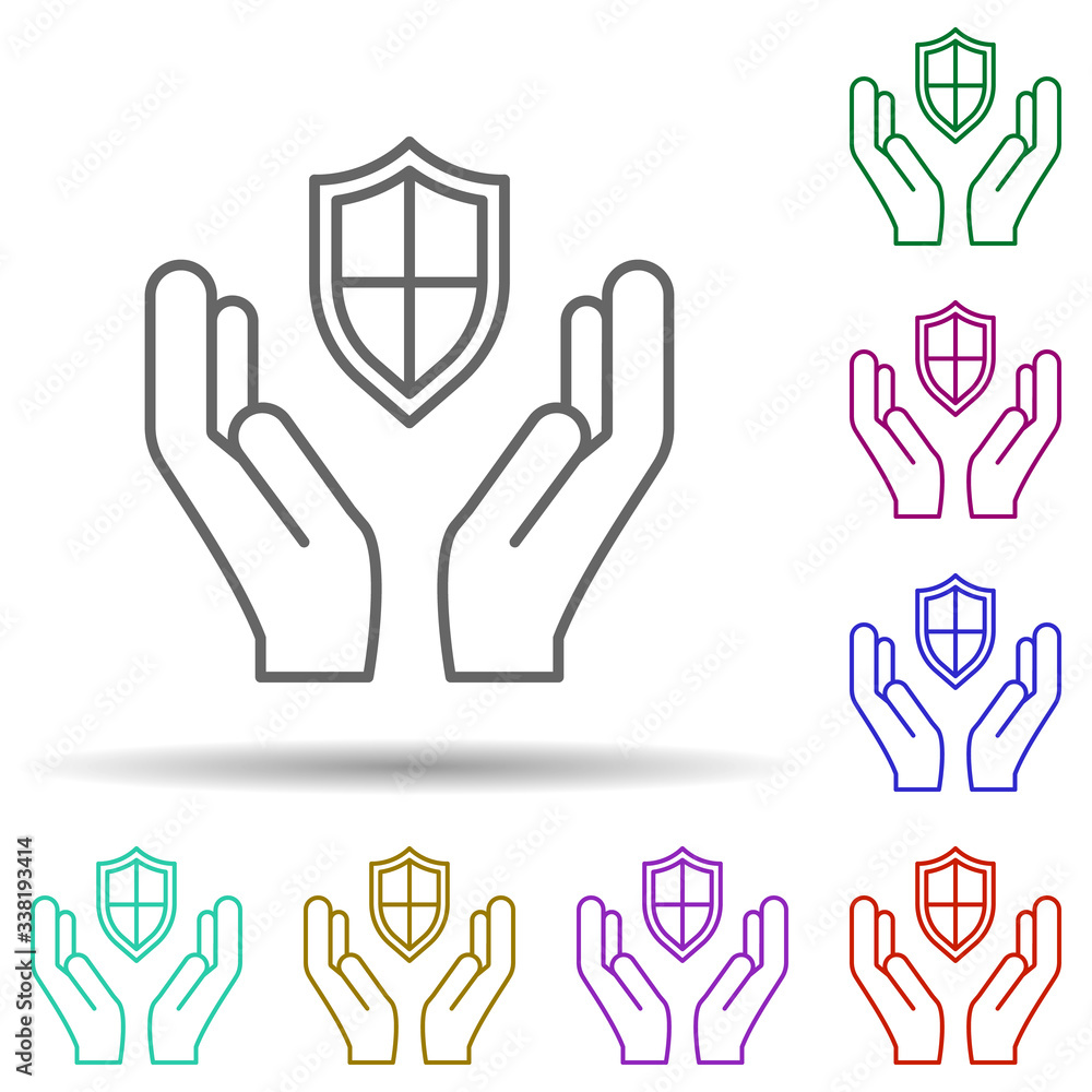 Poster arm protection multi color icon. simple thin line, outline vector of logistics icons for ui and ux, 