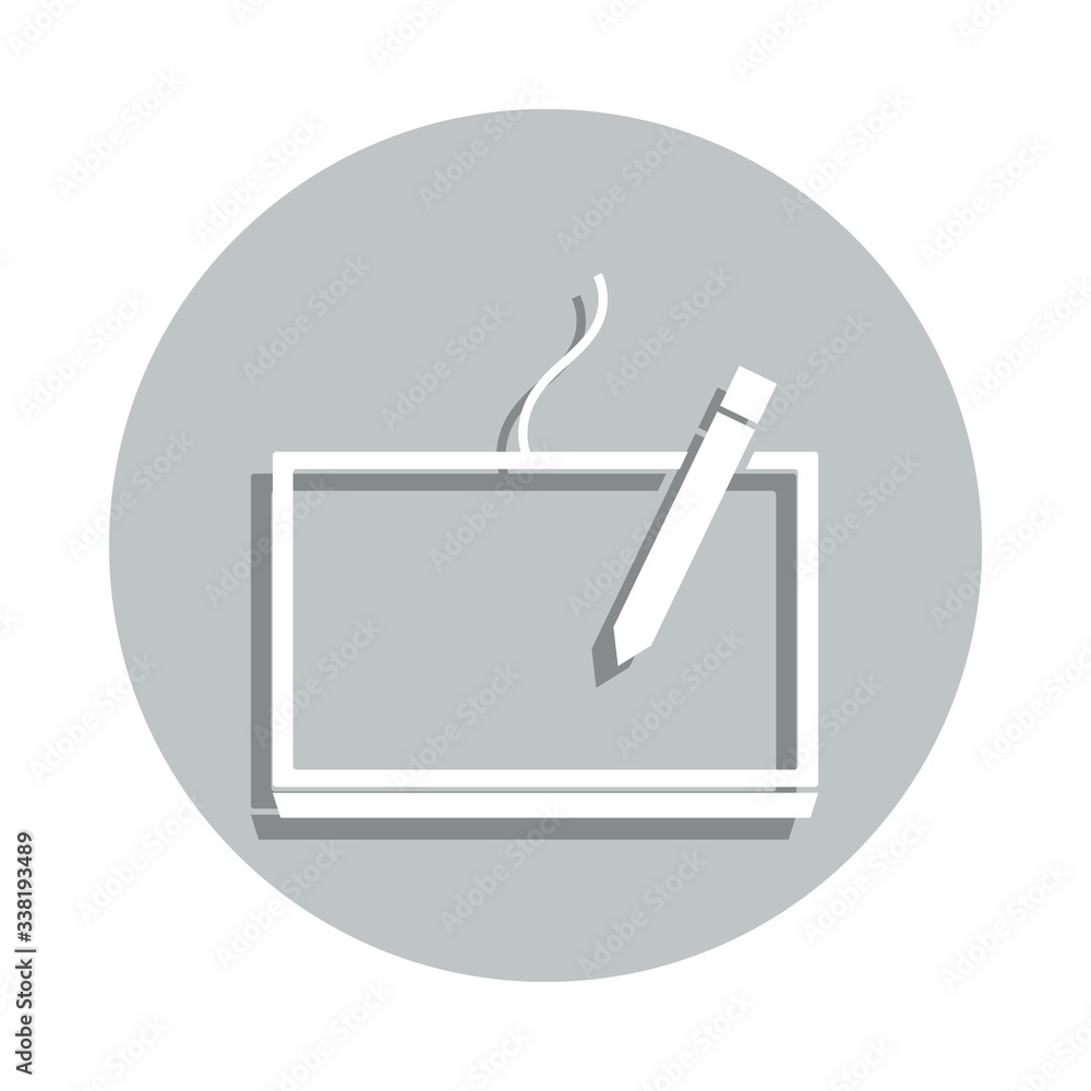 Poster tablet with stylus badge icon. simple glyph, flat vector of web icons for ui and ux, website or mobi
